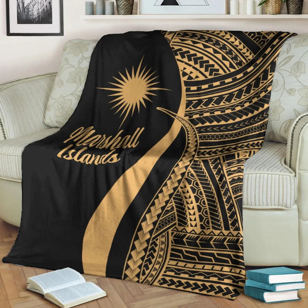 Marshall Islands Premium Blanket - Gold Polynesian Tentacle Tribal Pattern