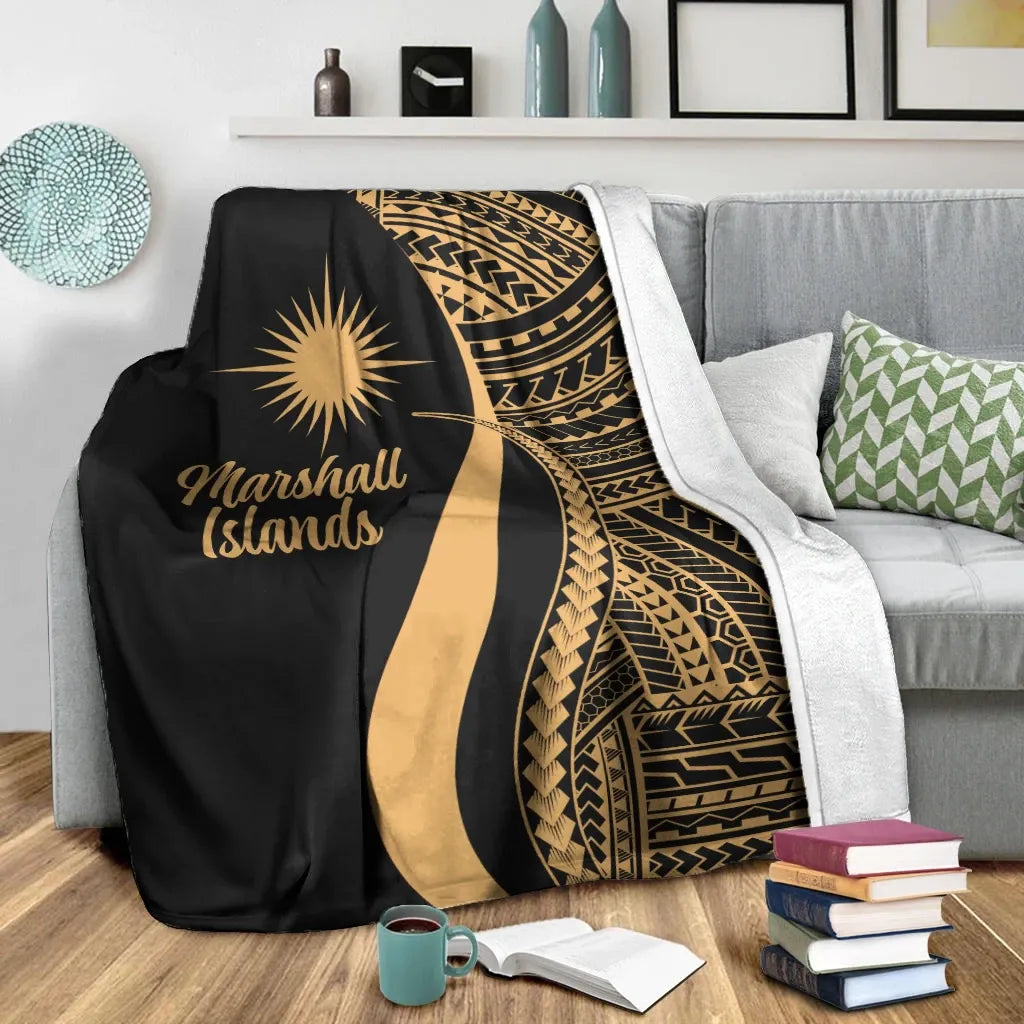 Marshall Islands Premium Blanket - Gold Polynesian Tentacle Tribal Pattern