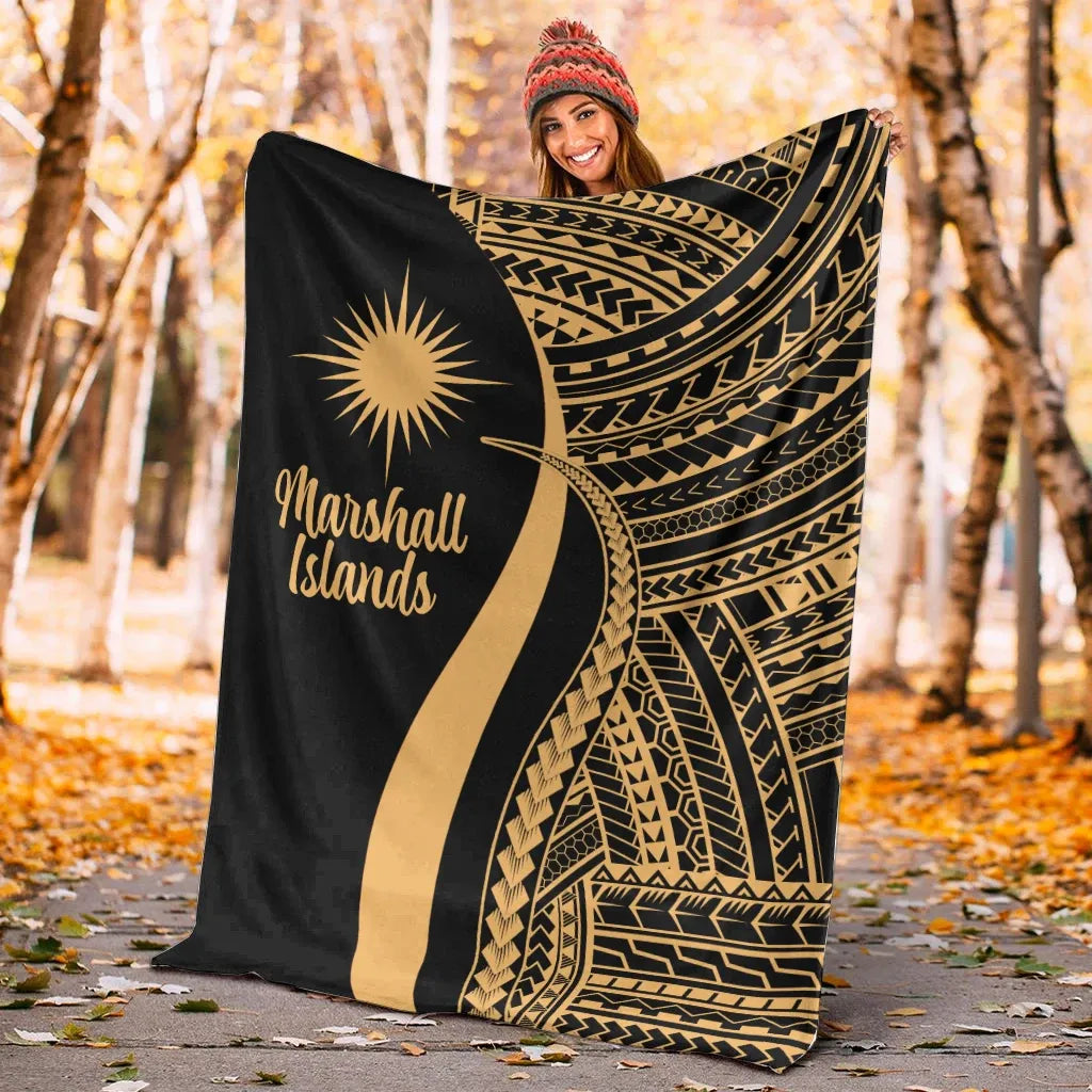 Marshall Islands Premium Blanket - Gold Polynesian Tentacle Tribal Pattern