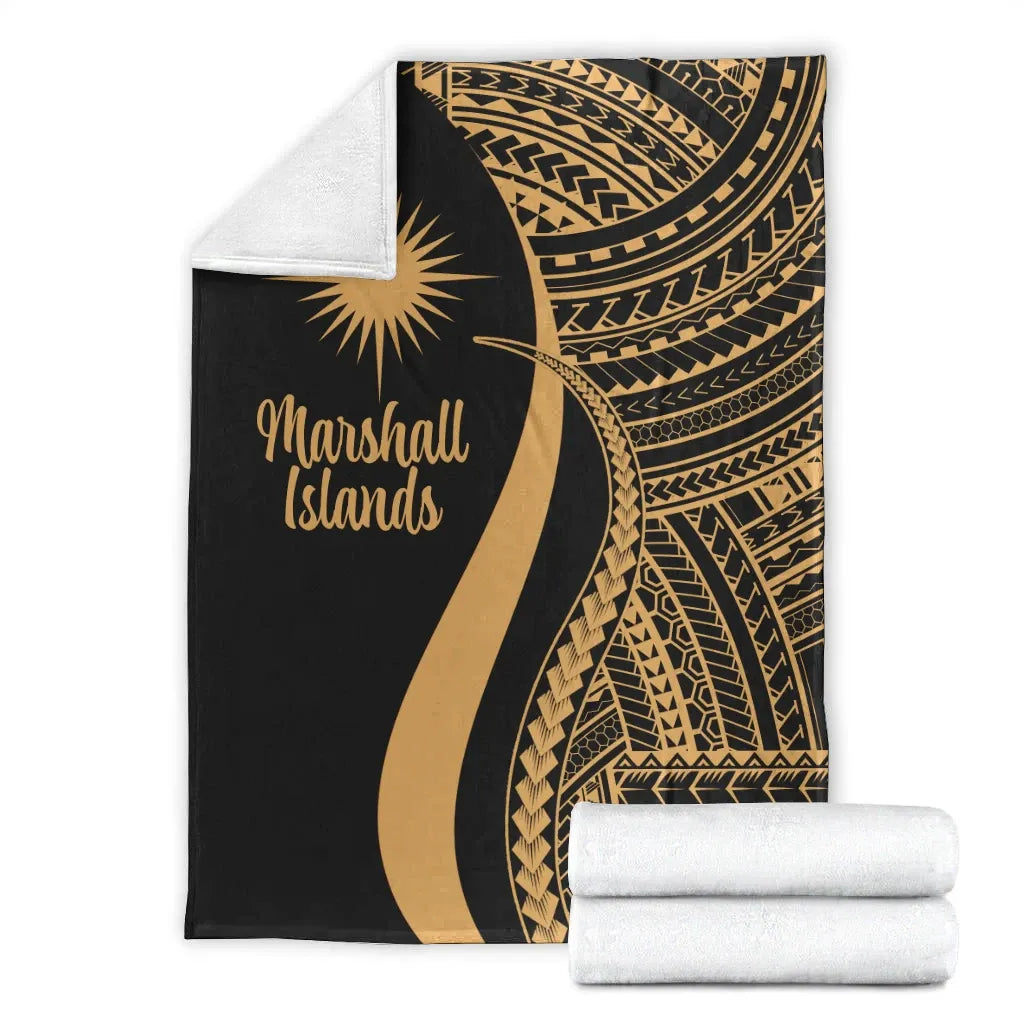 Marshall Islands Premium Blanket - Gold Polynesian Tentacle Tribal Pattern