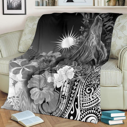 Marshall Islands Premium Blanket - Humpback Whale with Tropical Flowers (White)