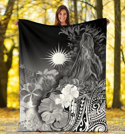 Marshall Islands Premium Blanket - Humpback Whale with Tropical Flowers (White)