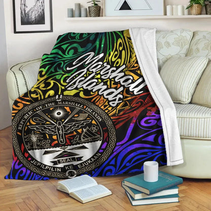 Marshall Islands Premium Blanket - Rainbow Polynesian Pattern Crest