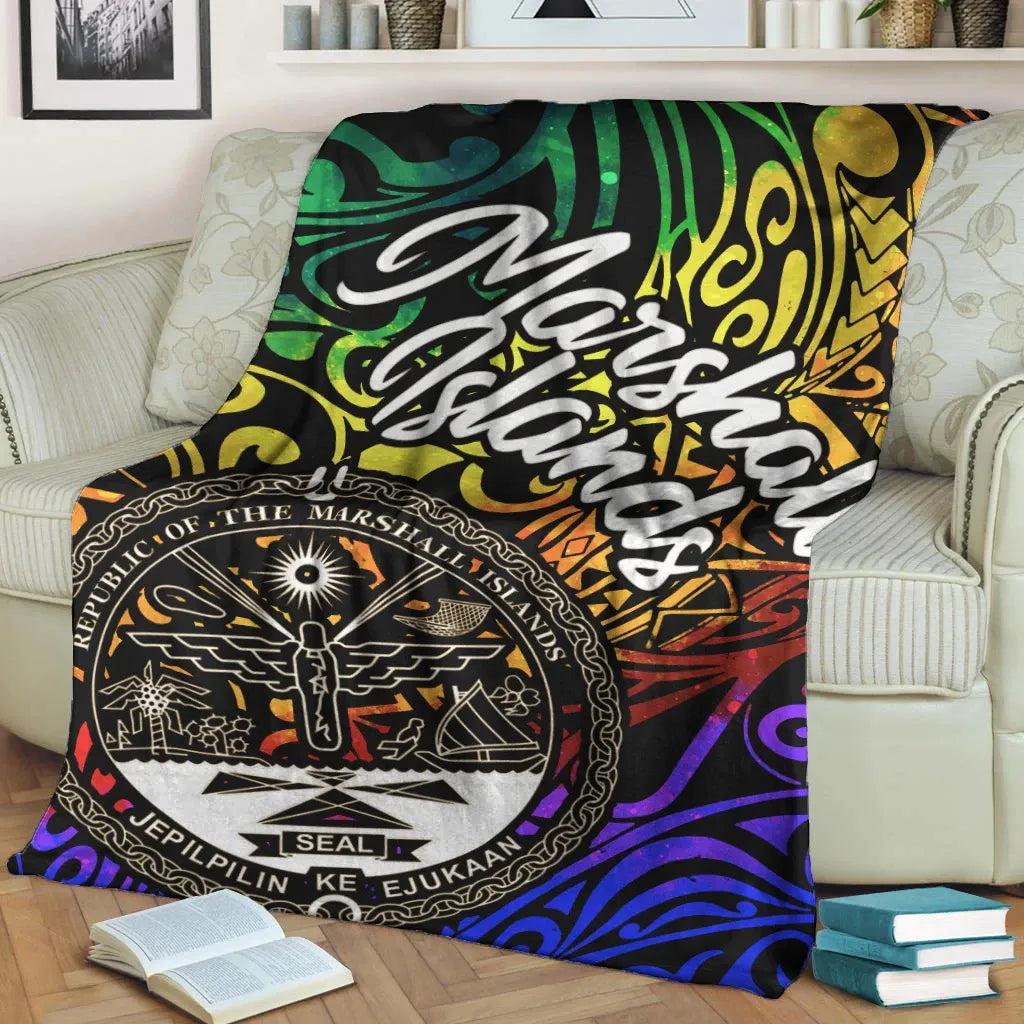 Marshall Islands Premium Blanket - Rainbow Polynesian Pattern Crest