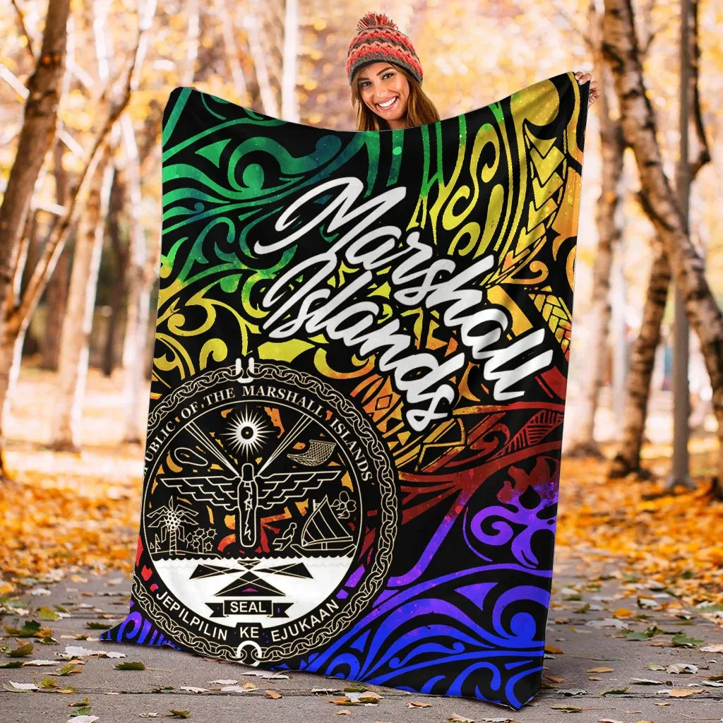 Marshall Islands Premium Blanket - Rainbow Polynesian Pattern Crest