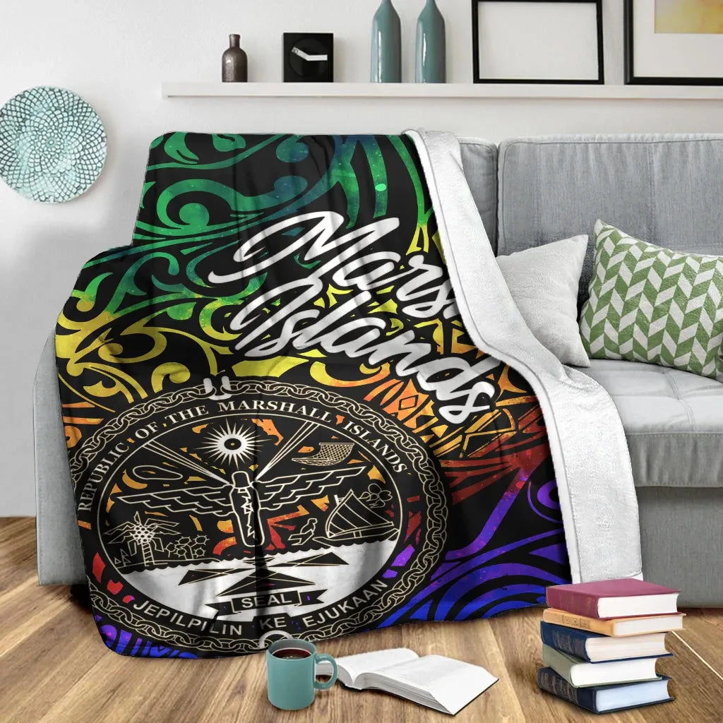 Marshall Islands Premium Blanket - Rainbow Polynesian Pattern Crest