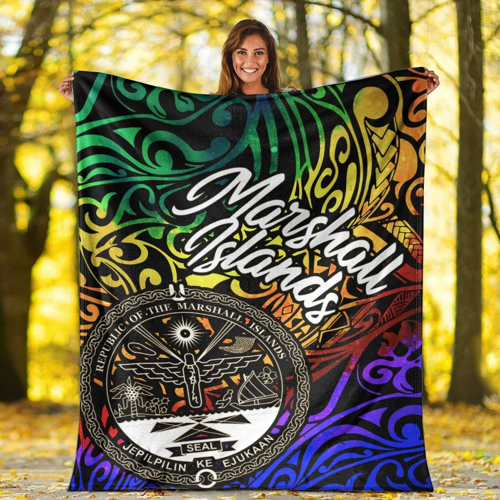 Marshall Islands Premium Blanket - Rainbow Polynesian Pattern Crest