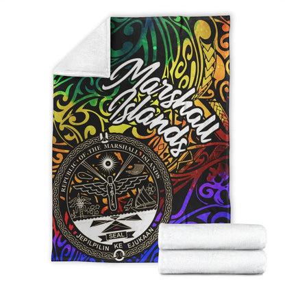 Marshall Islands Premium Blanket - Rainbow Polynesian Pattern Crest
