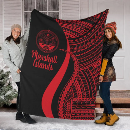 Marshall Islands Premium Blanket - Red Polynesian Tentacle Tribal Pattern Crest