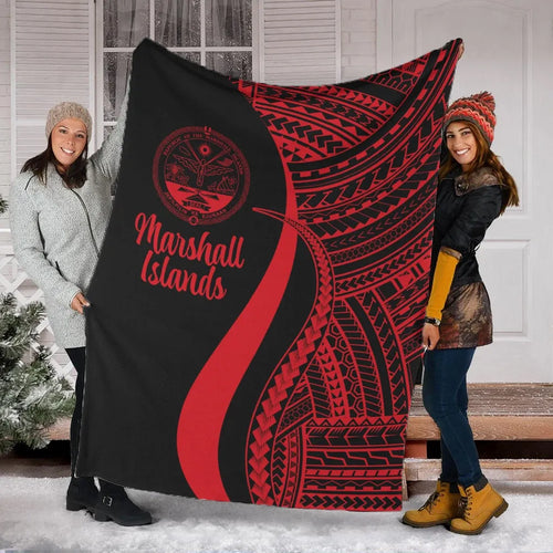 Marshall Islands Premium Blanket - Red Polynesian Tentacle Tribal Pattern Crest