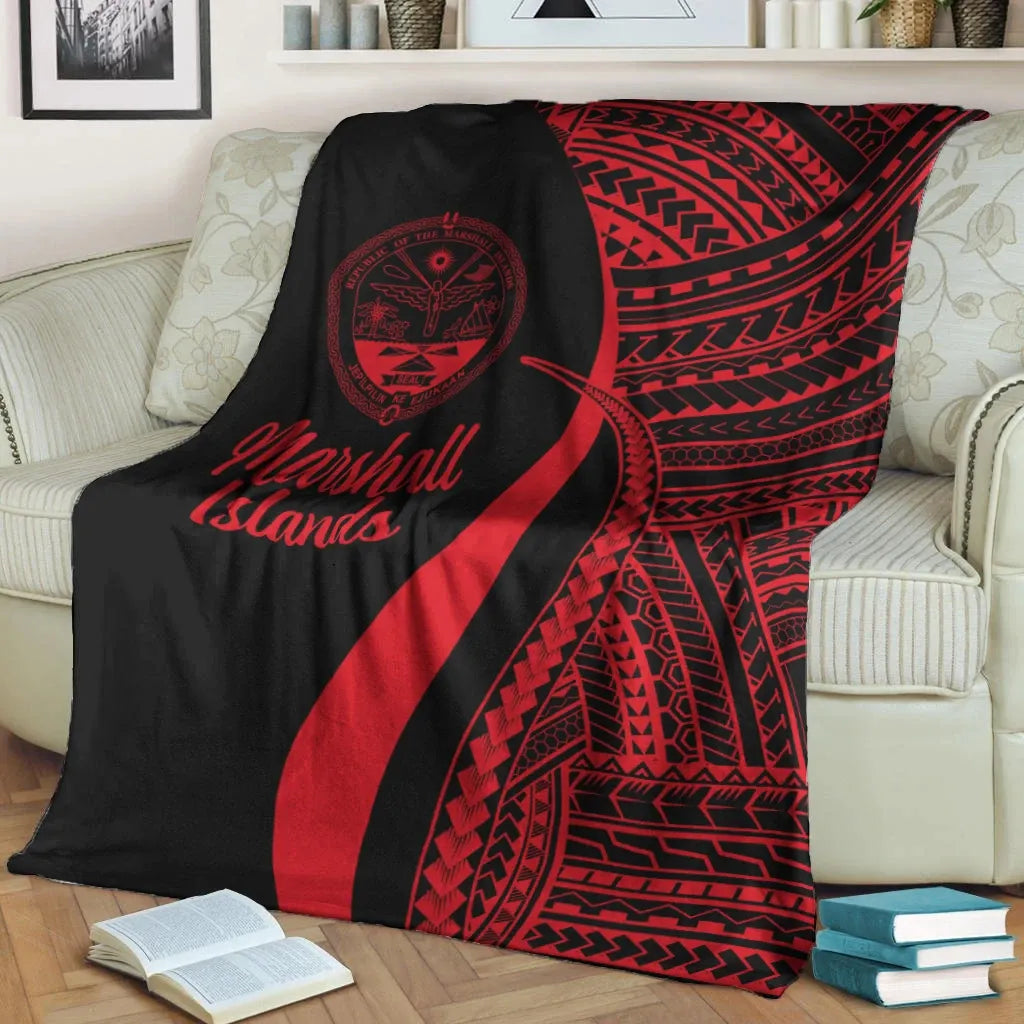 Marshall Islands Premium Blanket - Red Polynesian Tentacle Tribal Pattern Crest