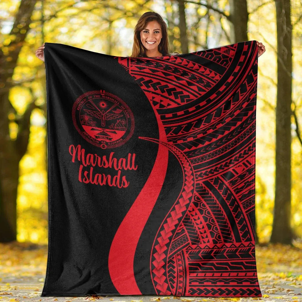Marshall Islands Premium Blanket - Red Polynesian Tentacle Tribal Pattern Crest