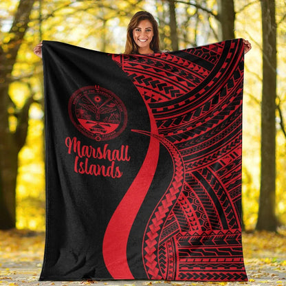 Marshall Islands Premium Blanket - Red Polynesian Tentacle Tribal Pattern Crest