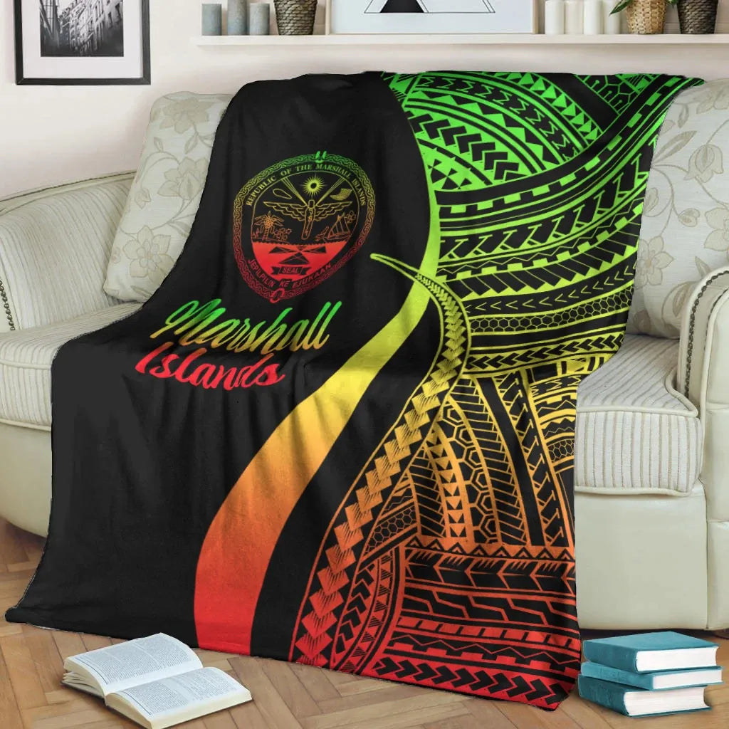 Marshall Islands Premium Blanket - Reggae Polynesian Tentacle Tribal Pattern Crest