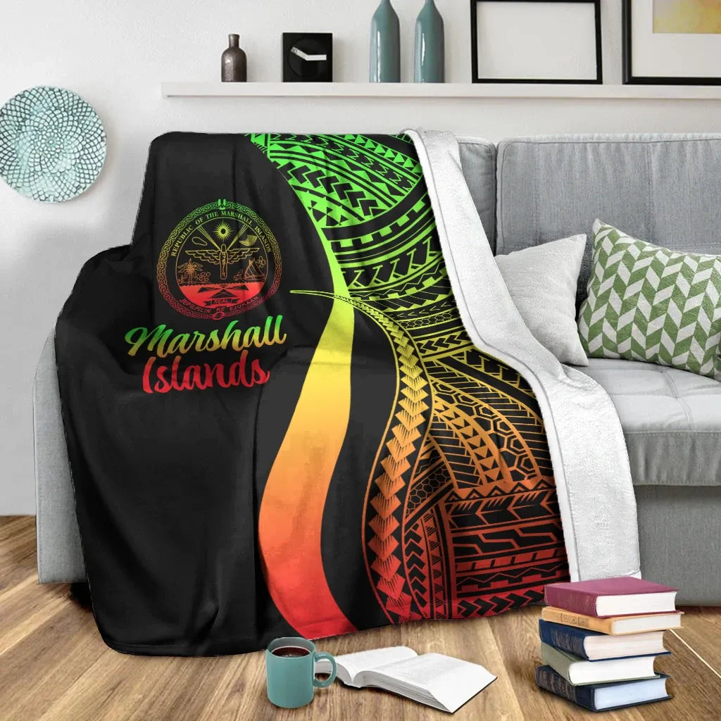 Marshall Islands Premium Blanket - Reggae Polynesian Tentacle Tribal Pattern Crest