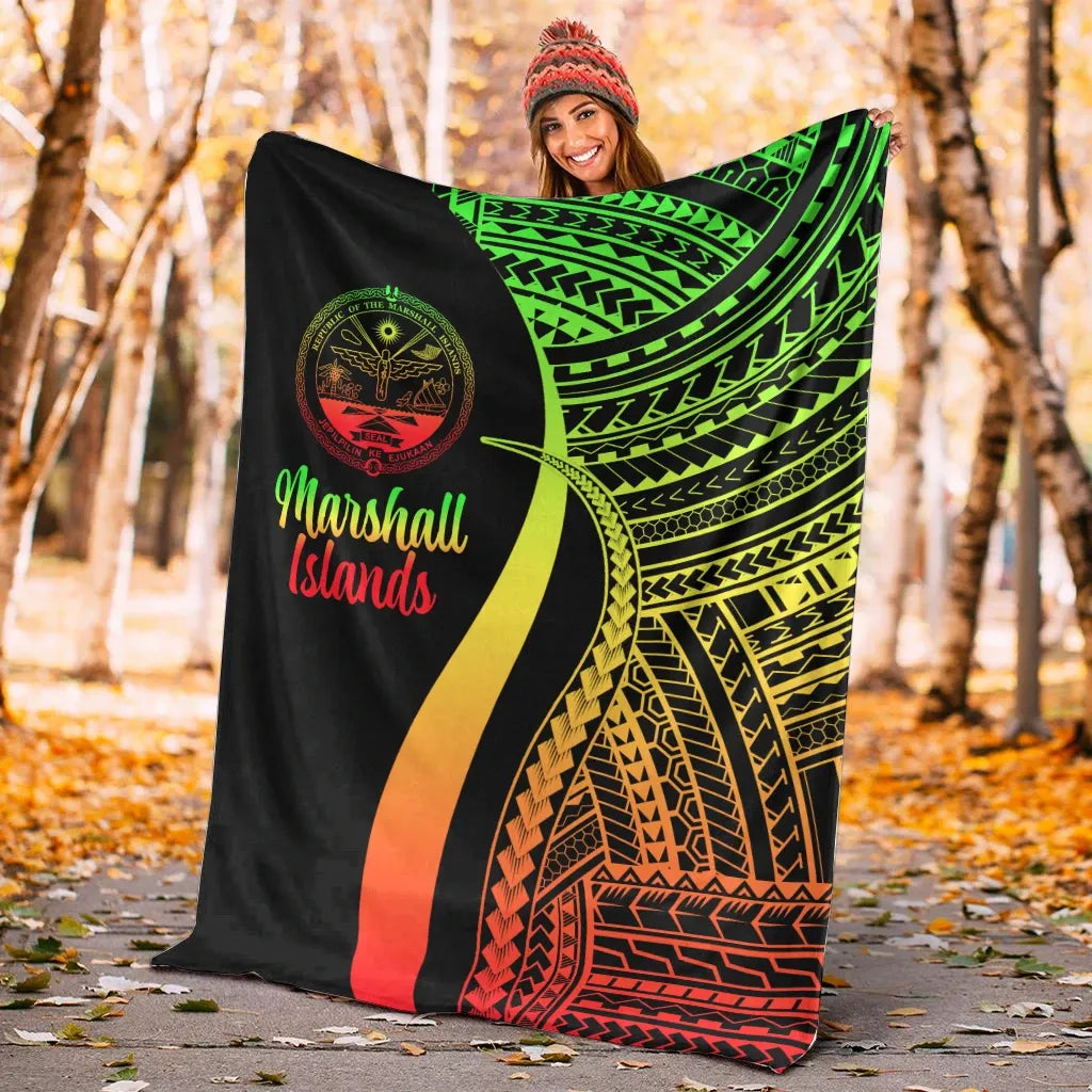 Marshall Islands Premium Blanket - Reggae Polynesian Tentacle Tribal Pattern Crest