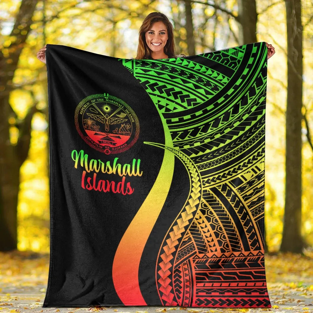 Marshall Islands Premium Blanket - Reggae Polynesian Tentacle Tribal Pattern Crest