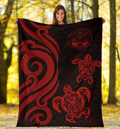 Marshall Islands Premium Blanket - Tentacle Turtle Red