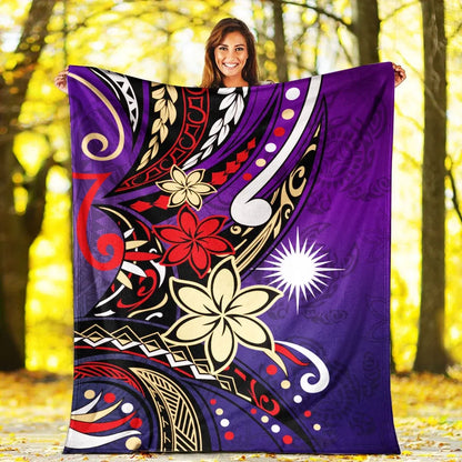 Marshall Islands Premium Blanket - Tribal Flower With Special Turtles Purple Color