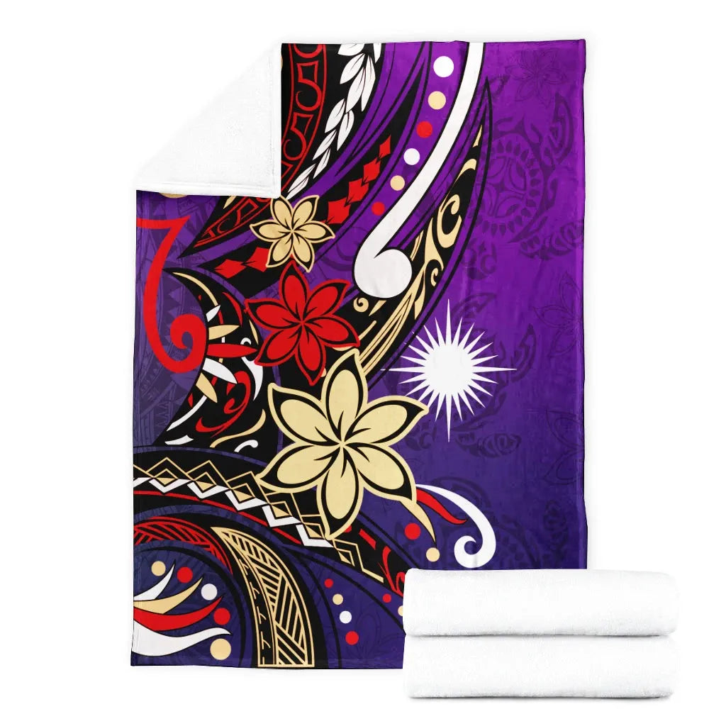 Marshall Islands Premium Blanket - Tribal Flower With Special Turtles Purple Color