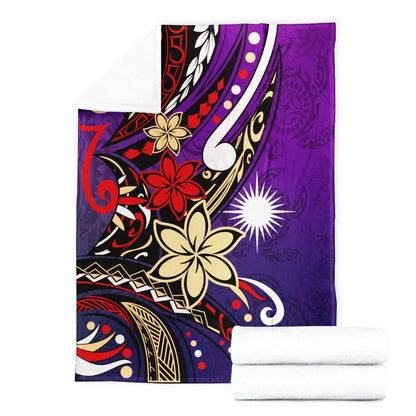 Marshall Islands Premium Blanket - Tribal Flower With Special Turtles Purple Color