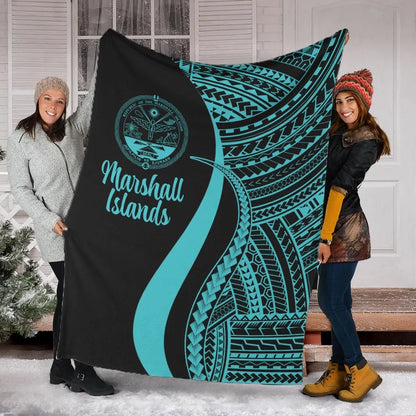 Marshall Islands Premium Blanket - Turquoise Polynesian Tentacle Tribal Pattern Crest