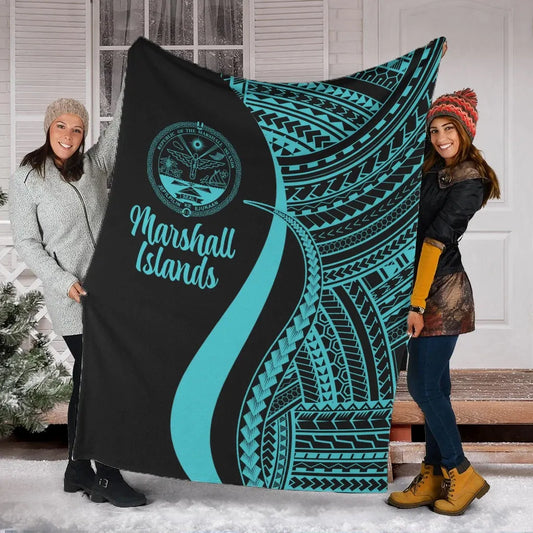 Marshall Islands Premium Blanket - Turquoise Polynesian Tentacle Tribal Pattern Crest