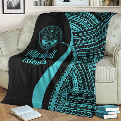 Marshall Islands Premium Blanket - Turquoise Polynesian Tentacle Tribal Pattern Crest
