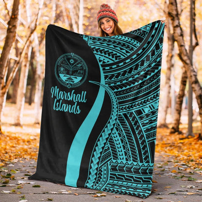 Marshall Islands Premium Blanket - Turquoise Polynesian Tentacle Tribal Pattern Crest