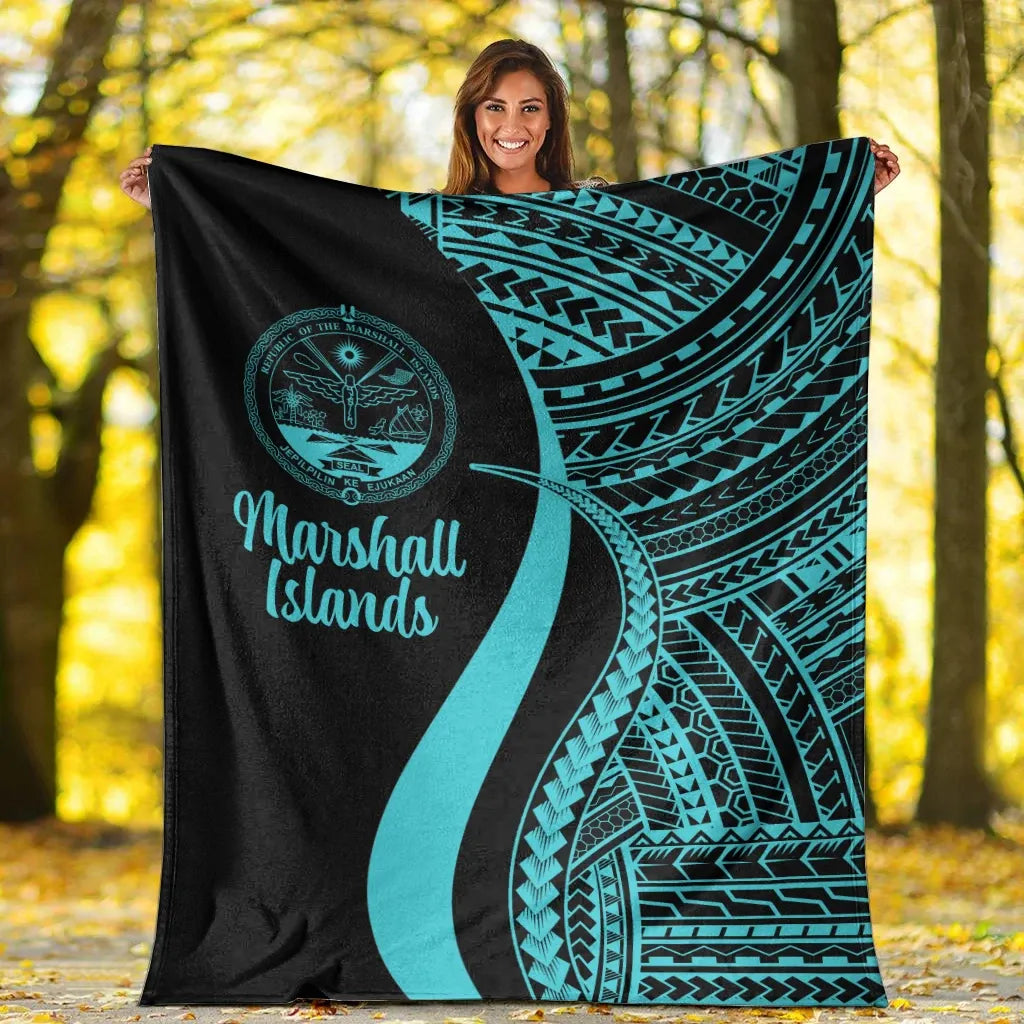 Marshall Islands Premium Blanket - Turquoise Polynesian Tentacle Tribal Pattern Crest
