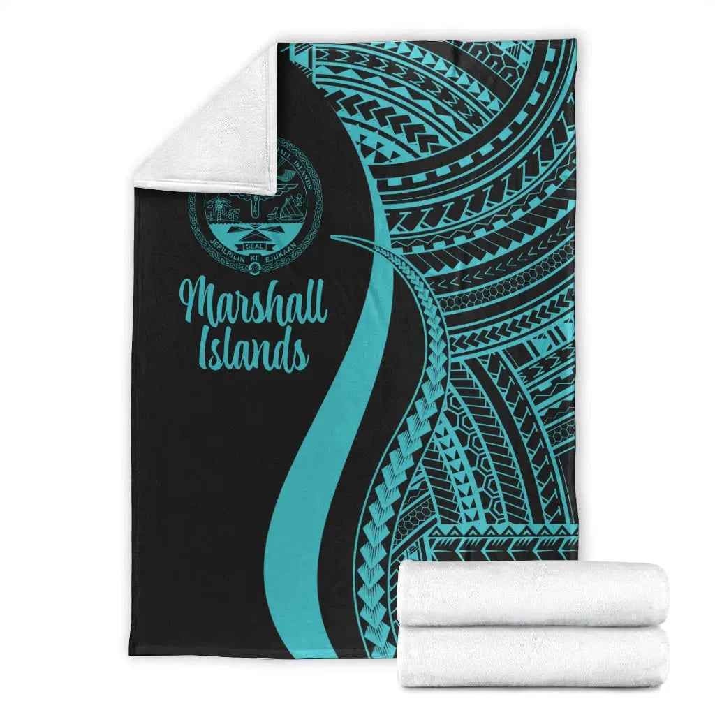Marshall Islands Premium Blanket - Turquoise Polynesian Tentacle Tribal Pattern Crest