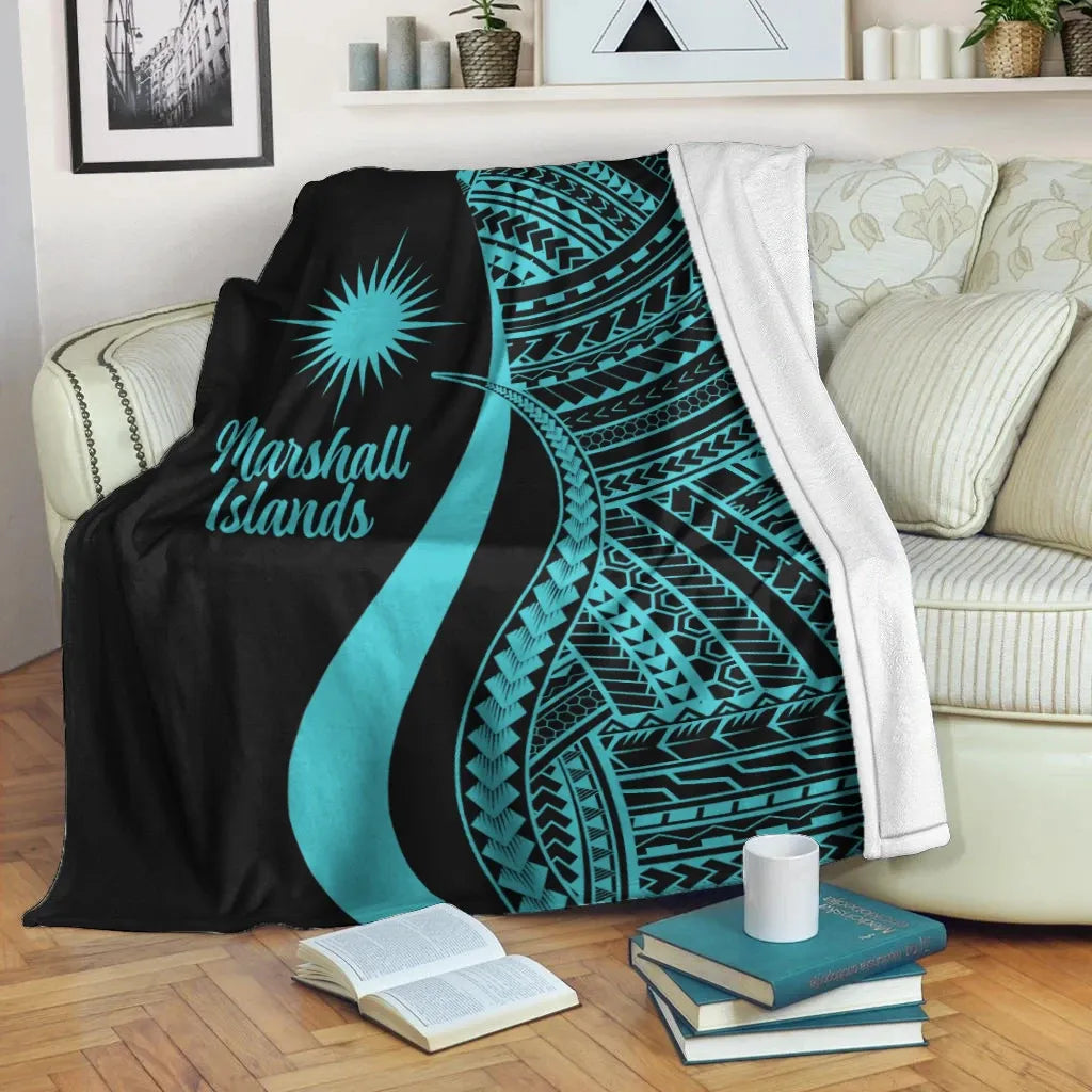 Marshall Islands Premium Blanket - Turquoise Polynesian Tentacle Tribal Pattern