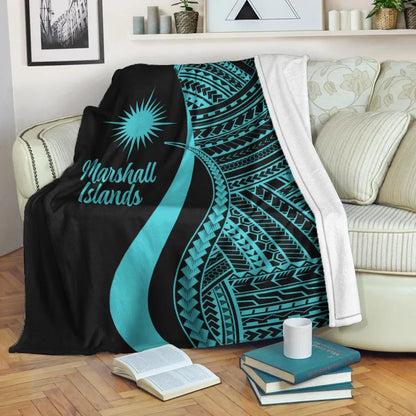 Marshall Islands Premium Blanket - Turquoise Polynesian Tentacle Tribal Pattern