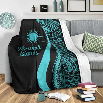 Marshall Islands Premium Blanket - Turquoise Polynesian Tentacle Tribal Pattern