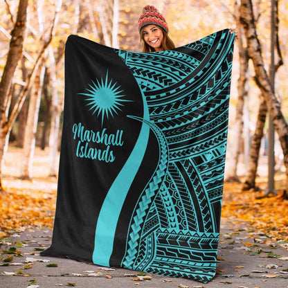 Marshall Islands Premium Blanket - Turquoise Polynesian Tentacle Tribal Pattern