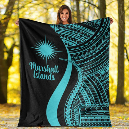 Marshall Islands Premium Blanket - Turquoise Polynesian Tentacle Tribal Pattern