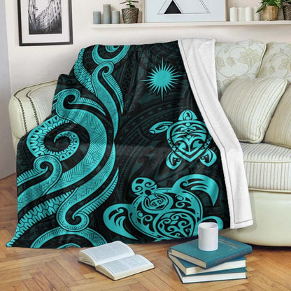 Marshall Islands Premium Blanket - Turquoise Tentacle Turtle Crest