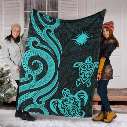 Marshall Islands Premium Blanket - Turquoise Tentacle Turtle Crest