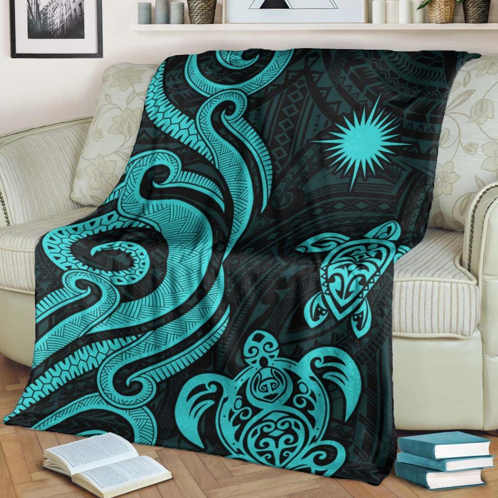 Marshall Islands Premium Blanket - Turquoise Tentacle Turtle Crest