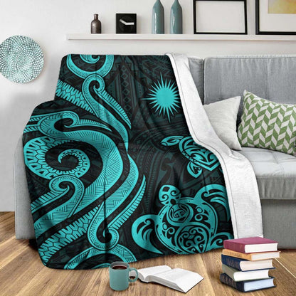 Marshall Islands Premium Blanket - Turquoise Tentacle Turtle Crest