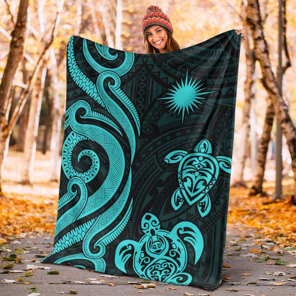 Marshall Islands Premium Blanket - Turquoise Tentacle Turtle Crest