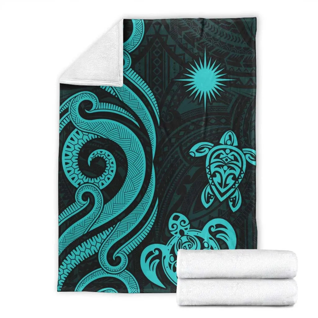 Marshall Islands Premium Blanket - Turquoise Tentacle Turtle Crest