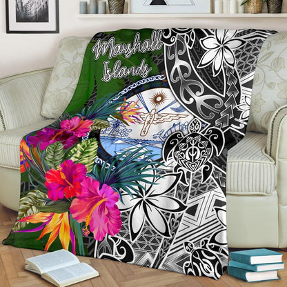 Marshall Islands Premium Blanket - Turtle Plumeria Banana Leaf Crest