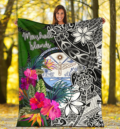 Marshall Islands Premium Blanket - Turtle Plumeria Banana Leaf Crest
