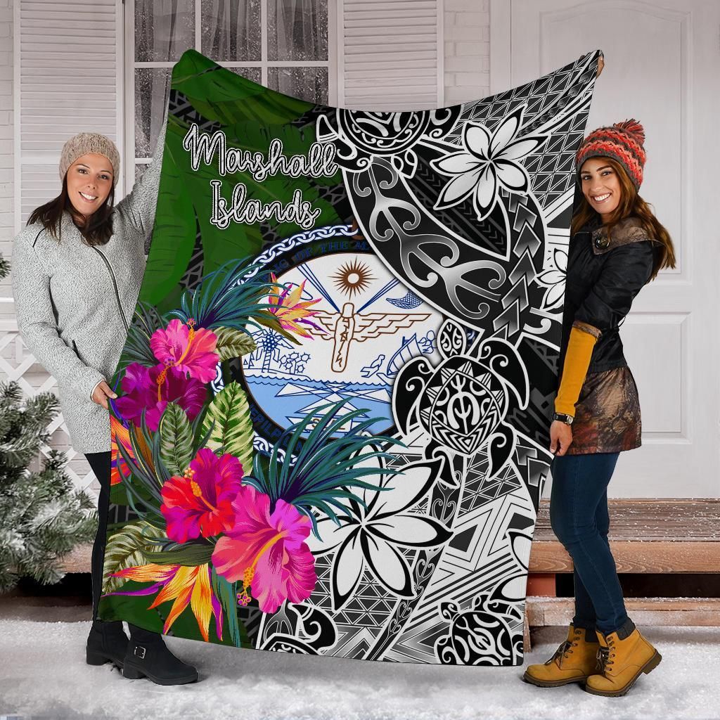 Marshall Islands Premium Blanket - Turtle Plumeria Banana Leaf Crest