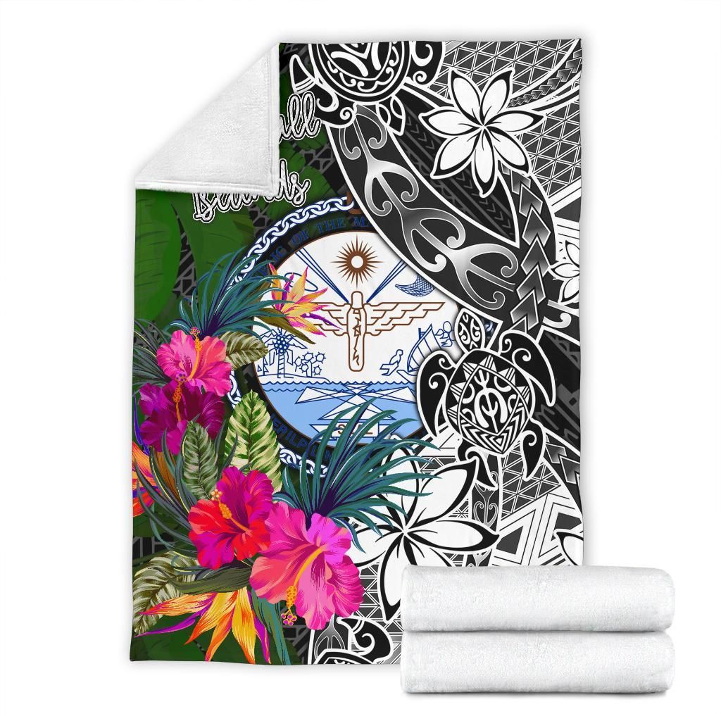 Marshall Islands Premium Blanket - Turtle Plumeria Banana Leaf Crest