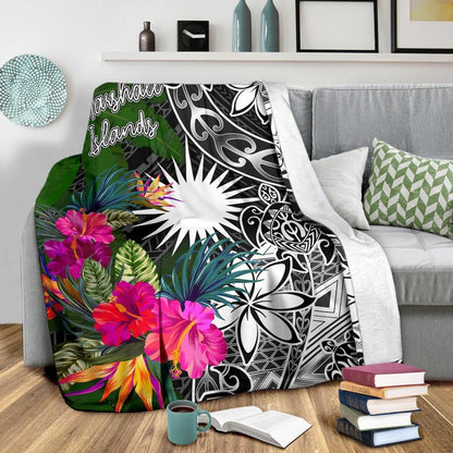 Marshall Islands Premium Blanket - Turtle Plumeria Banana Leaf