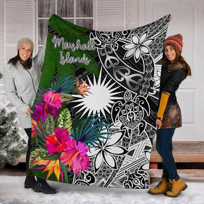 Marshall Islands Premium Blanket - Turtle Plumeria Banana Leaf