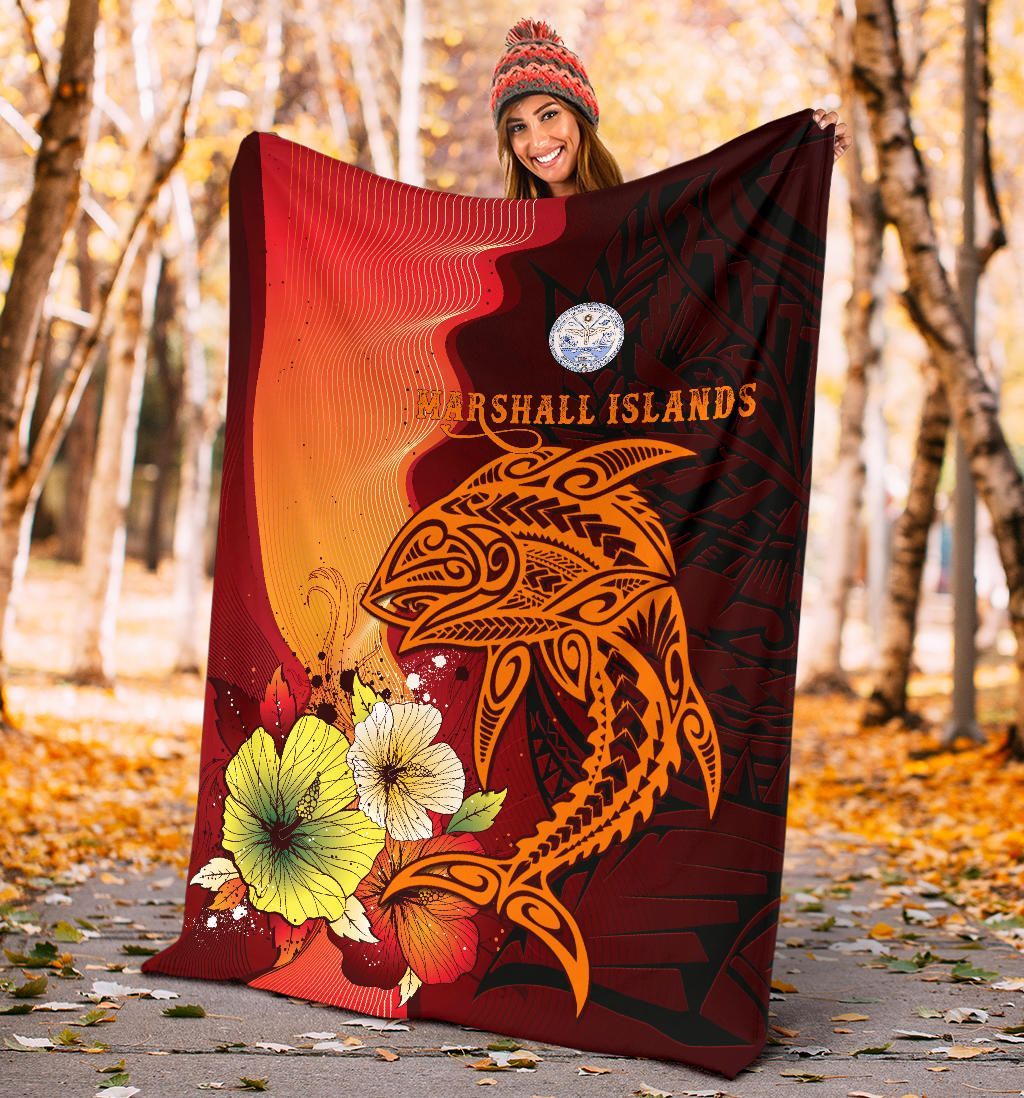 Marshall Islands Premium Blankets - Tribal Tuna Fish