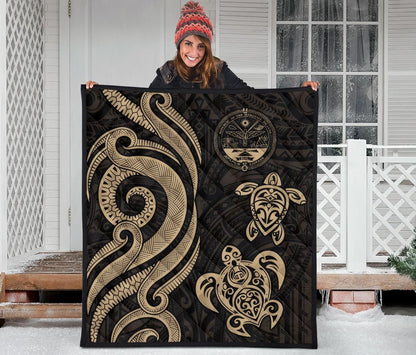 Marshall Islands Premium Quilt - Gold Tentacle Turtle Crest